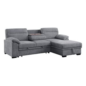 Pemberly Row 94&quot Light Gray Chenille Sleeper Sectional with Storage and USB