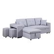 Pemberly Row Light Gray Linen Reversible Sleeper Sectional with Storage & Stools