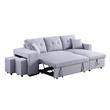 Pemberly Row Light Gray Linen Reversible Sleeper Sectional with Storage & Stools
