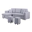 Pemberly Row Light Gray Linen Reversible Sleeper Sectional with Storage & Stools