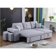 Pemberly Row Light Gray Linen Reversible Sleeper Sectional with Storage & Stools