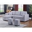 Pemberly Row Light Gray Linen Reversible Sleeper Sectional with Storage & Stools