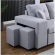Pemberly Row Light Gray Linen Reversible Sleeper Sectional with Storage & Stools