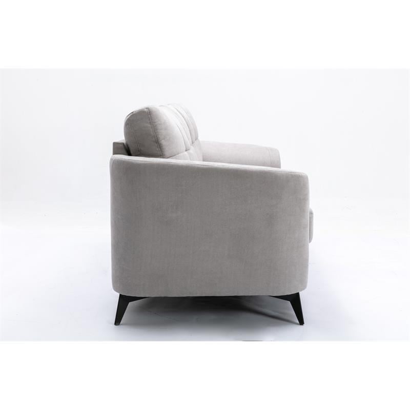 Pemberly Row Light Gray Woven Fabric Sofa with Tufted Cushion and Metal Legs