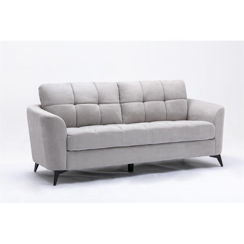 Pemberly Row Light Gray Woven Fabric Sofa with Tufted Cushion and Metal Legs