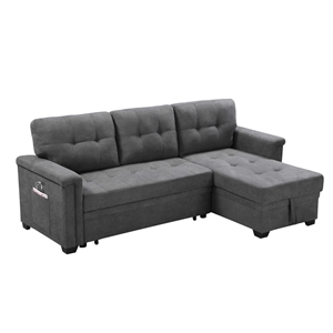 Pemberly Row Gray Woven Fabric Sleeper Sectional with USB Charger and Storage