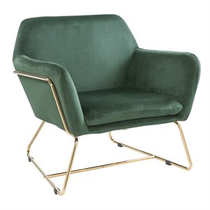 Pemberly Row Soft Velvet Accent Arm Chair with Gold Metal Base in Green
