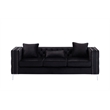 Pemberly Row Button Tufted Black Velvet Glam Sofa with Chrome Legs and Pillows