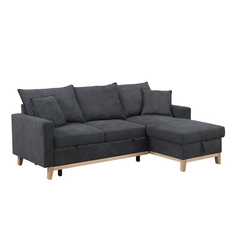 Pemberly Row Dark Gray Fabric Reversible Sleeper Sectional with Storage Chaise