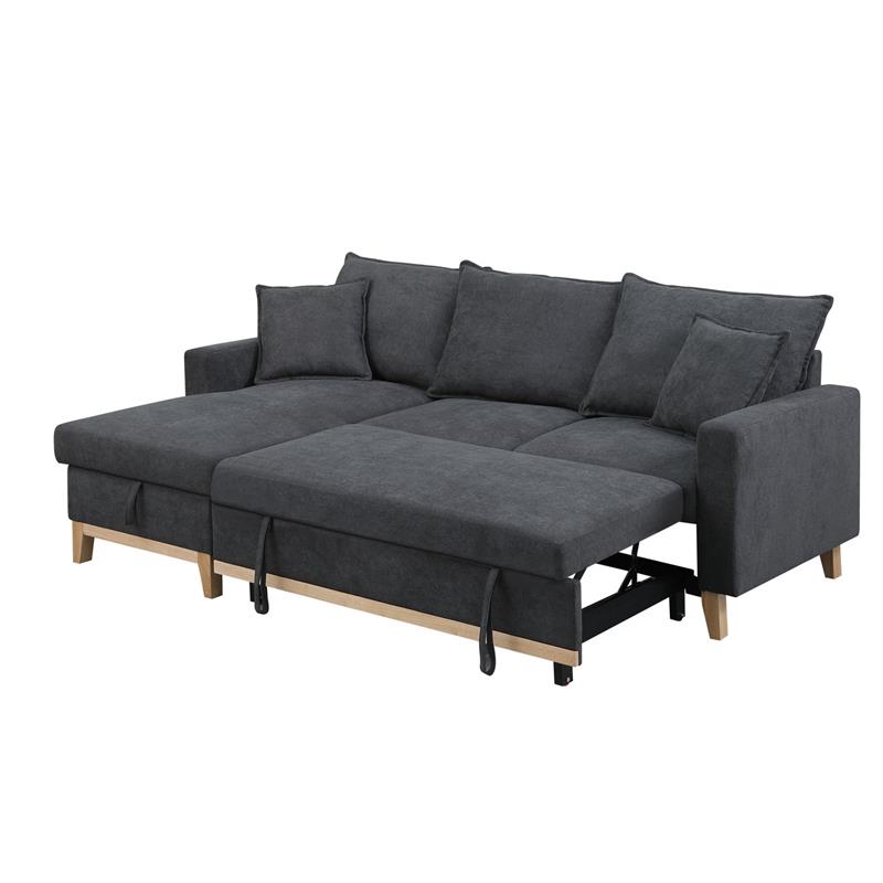 Pemberly Row Dark Gray Fabric Reversible Sleeper Sectional with Storage Chaise