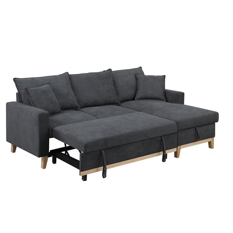 Pemberly Row Dark Gray Fabric Reversible Sleeper Sectional with Storage Chaise