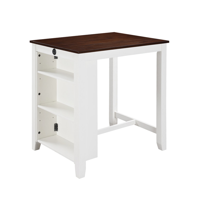 Pemberly Row White Counter Height Dining Table with USB Ports and 3 Shelves
