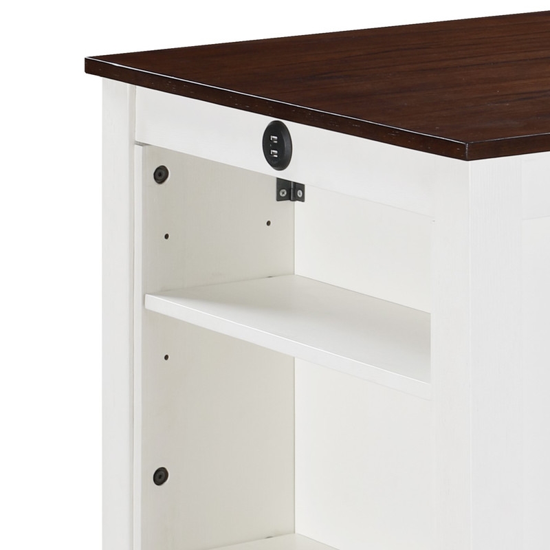 Pemberly Row White Counter Height Dining Table with USB Ports and 3 Shelves