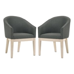 Pemberly Row Set of 2 Gray Fabric Barrel Accent Chairs with Solid Wood Legs