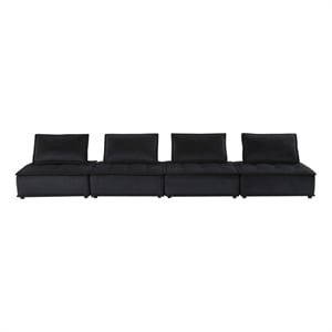 Pemberly Row Velvet 4-Seater Modular Sofa with Tufted Seat in Black