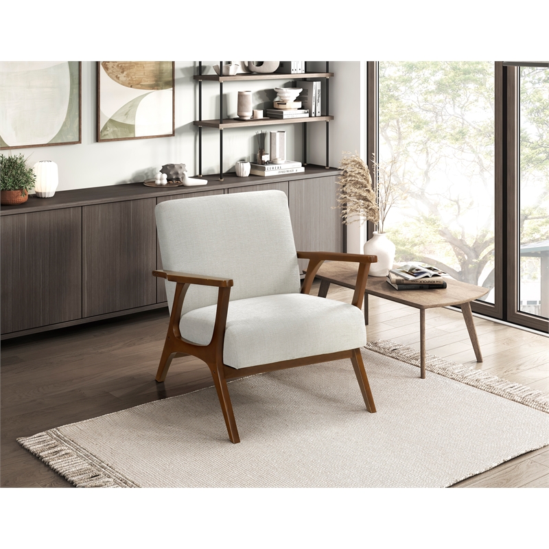 Pemberly Row Chenille Accent Armchair with Pocket Coil Support in Beige