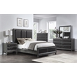 Pemberly Row Wire-Brushed Gray Nightstand with Quilted Faux Leather Drawers