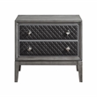 Pemberly Row Wire-Brushed Gray Nightstand with Quilted Faux Leather Drawers