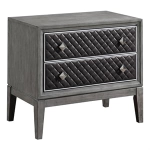 Pemberly Row Wire-Brushed Gray Nightstand with Quilted Faux Leather Drawers