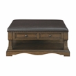 Pemberly Row Hardwood Cocktail Table Ottoman with 4 Drawers and Shelf in Brown