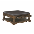 Pemberly Row Hardwood Cocktail Table Ottoman with 4 Drawers and Shelf in Brown