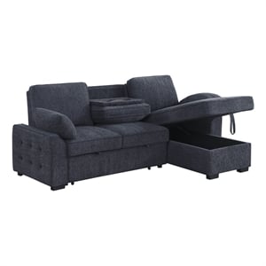 Pemberly Row 91&quot Charcoal Chenille Reversible Sleeper Sectional with USB Ports