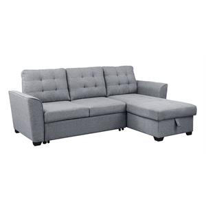 Pemberly Row Light Gray Fabric Sleeper Sectional with Reversible Storage Chaise
