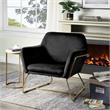 Pemberly Row Modern Soft Velvet Accent Arm Chair with Gold Metal Base in Black