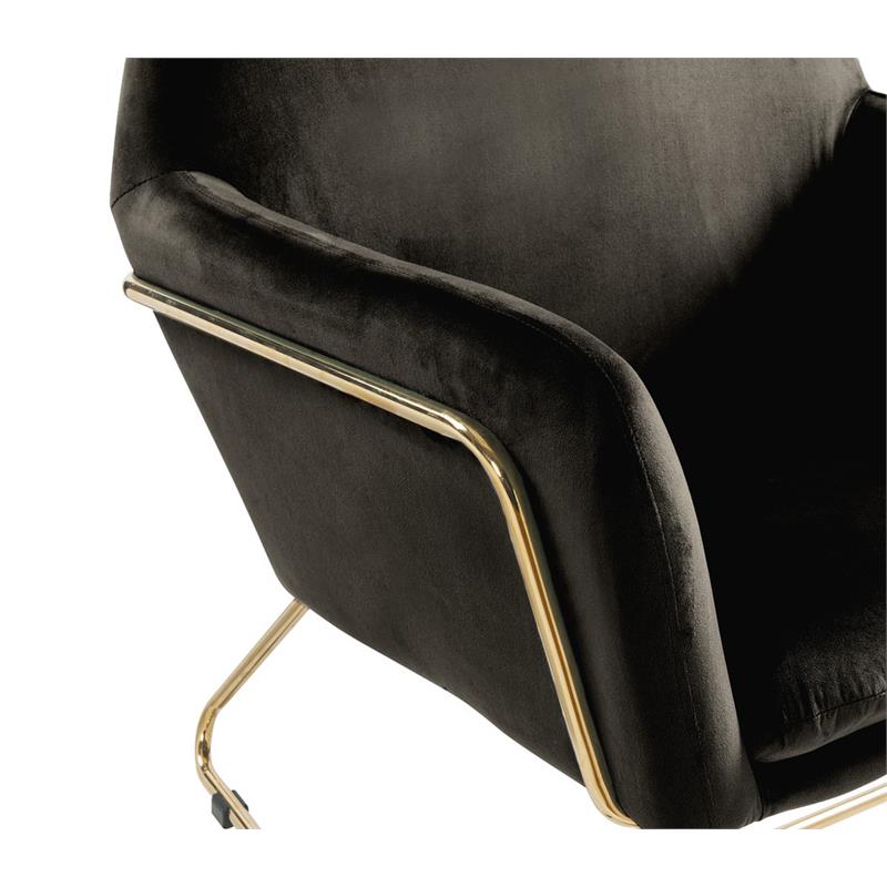 Pemberly Row Modern Soft Velvet Accent Arm Chair with Gold Metal Base in Black
