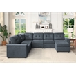 Pemberly Row Gray Woven Fabric 7-Seater Corner Sectional Sofa with Ottoman