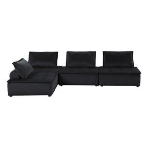 Pemberly Row Velvet 4-Piece Modular Sectional Sofa with Tufted Seat in Black