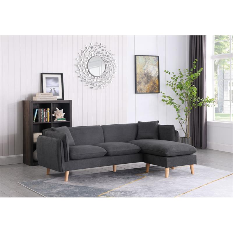 Pemberly Row Dark Gray Fabric Sectional Sofa with Chaise Ottoman and 2 Pillows