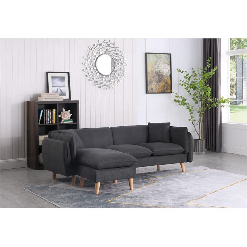 Pemberly Row Dark Gray Fabric Sectional Sofa with Chaise Ottoman and 2 Pillows