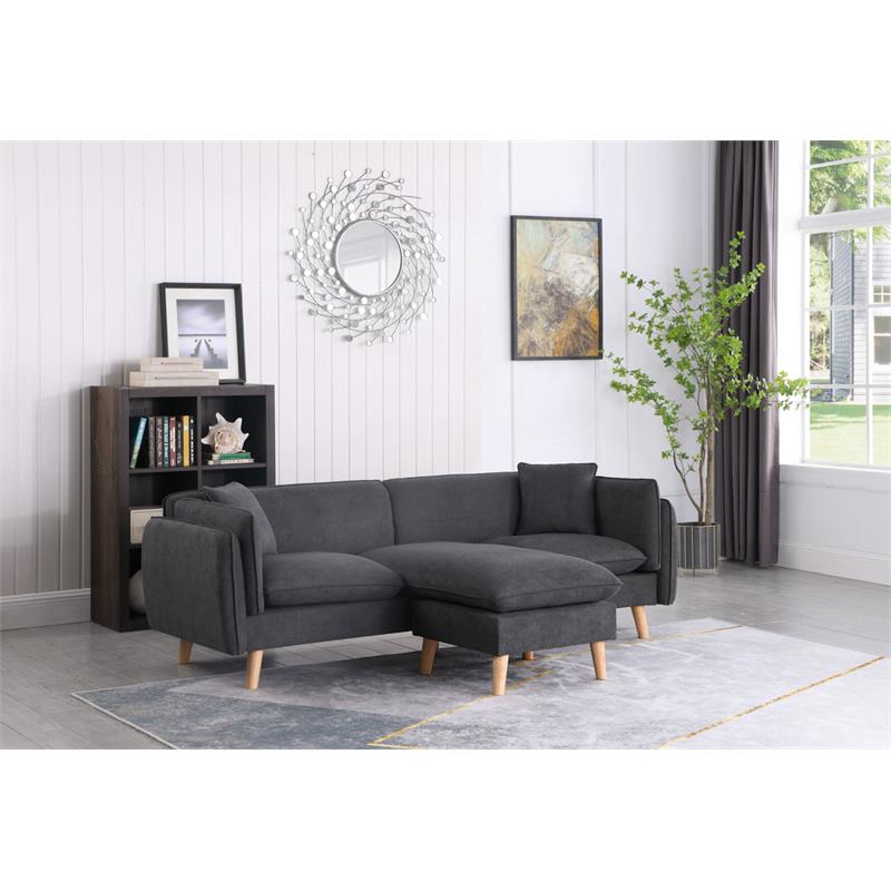 Pemberly Row Dark Gray Fabric Sectional Sofa with Chaise Ottoman and 2 Pillows