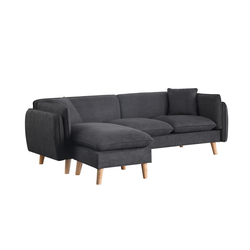 Pemberly Row Dark Gray Fabric Sectional Sofa with Chaise Ottoman and 2 Pillows