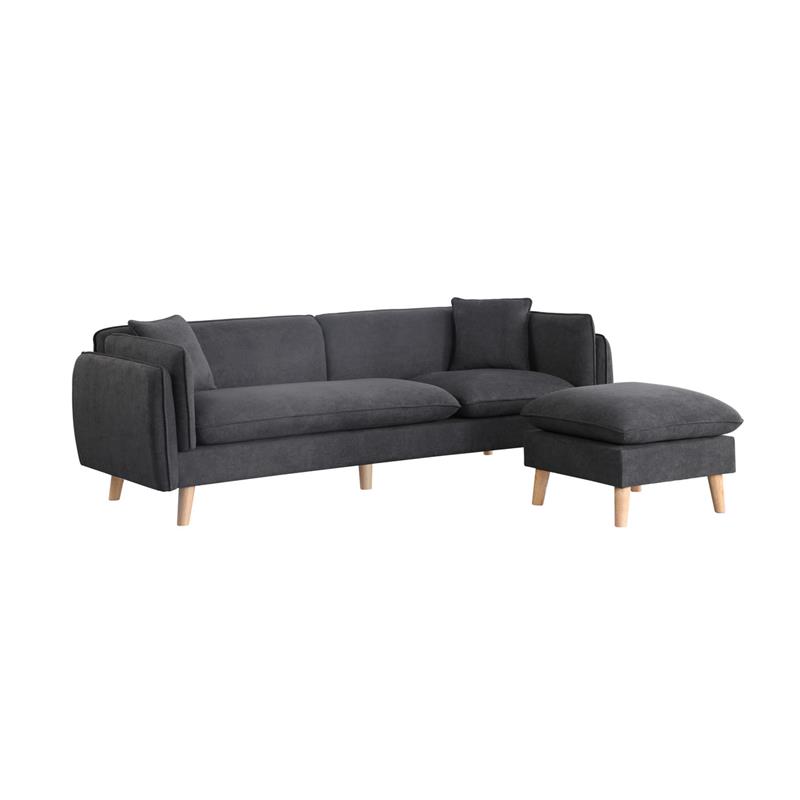 Pemberly Row Dark Gray Fabric Sectional Sofa with Chaise Ottoman and 2 Pillows