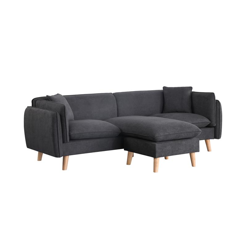 Pemberly Row Dark Gray Fabric Sectional Sofa with Chaise Ottoman and 2 Pillows