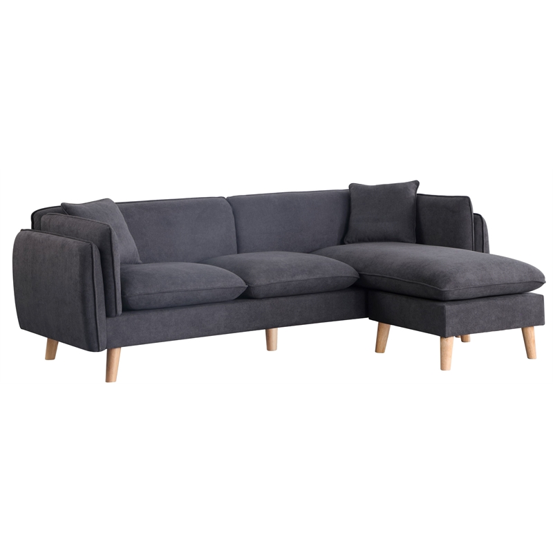 Pemberly Row Dark Gray Fabric Sectional Sofa with Chaise Ottoman and 2 Pillows
