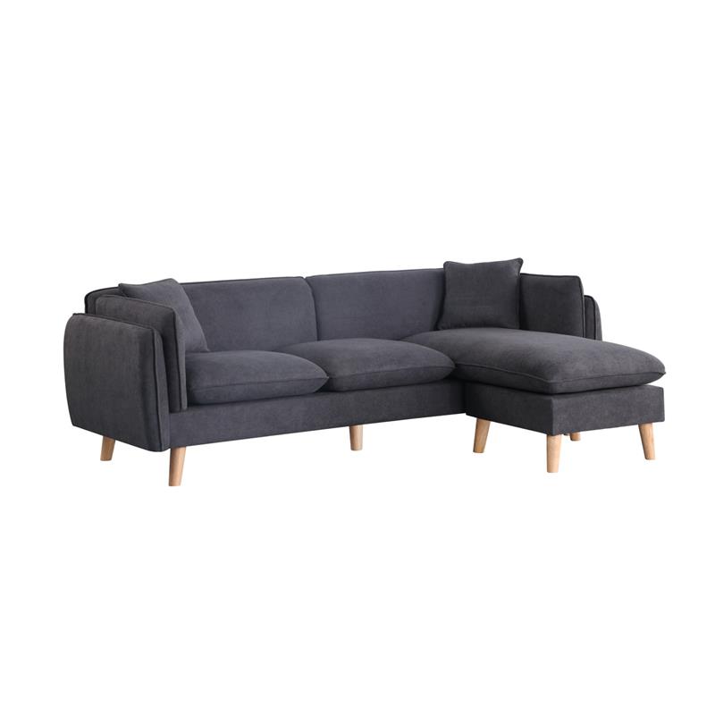 Pemberly Row Dark Gray Fabric Sectional Sofa with Chaise Ottoman and 2 Pillows