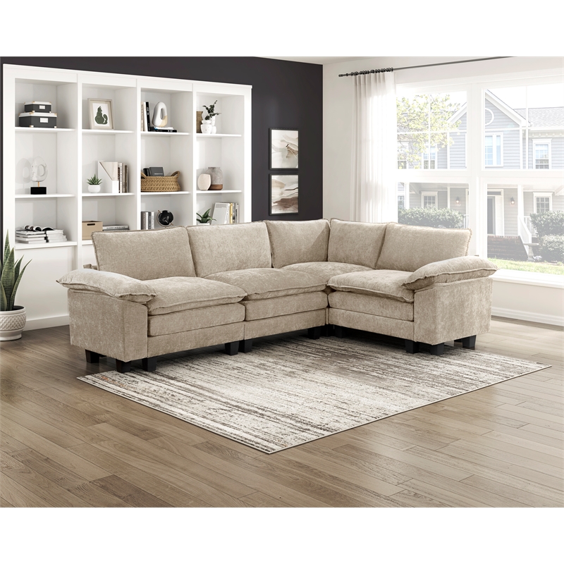 Pemberly Row Chenille Corner Seat with Pocket Coil Support in Taupe