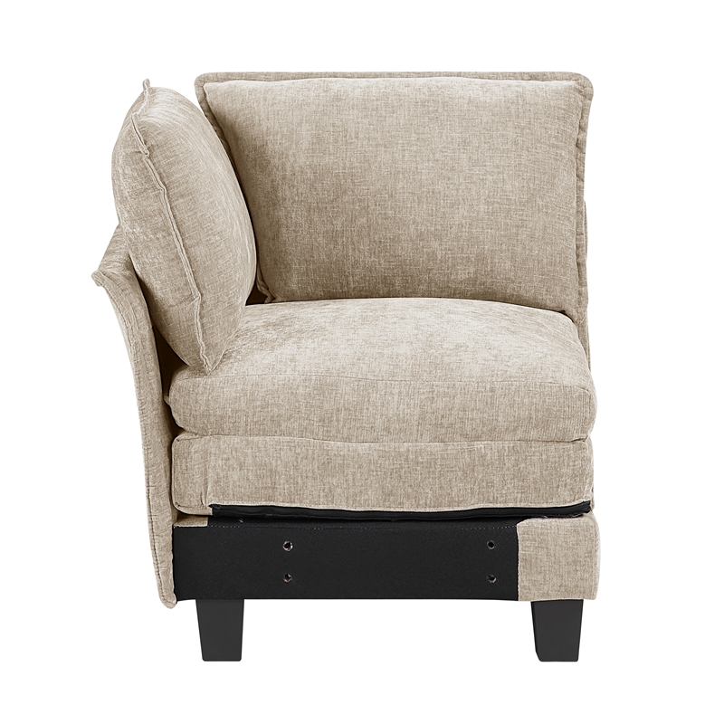 Pemberly Row Chenille Corner Seat with Pocket Coil Support in Taupe