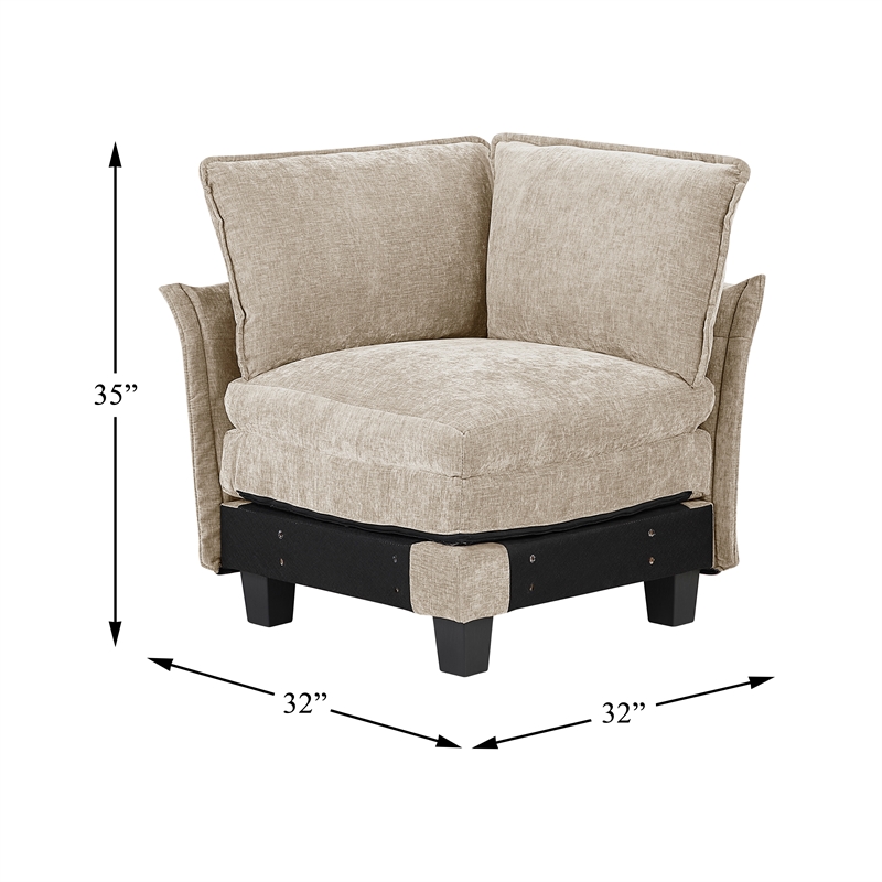Pemberly Row Chenille Corner Seat with Pocket Coil Support in Taupe