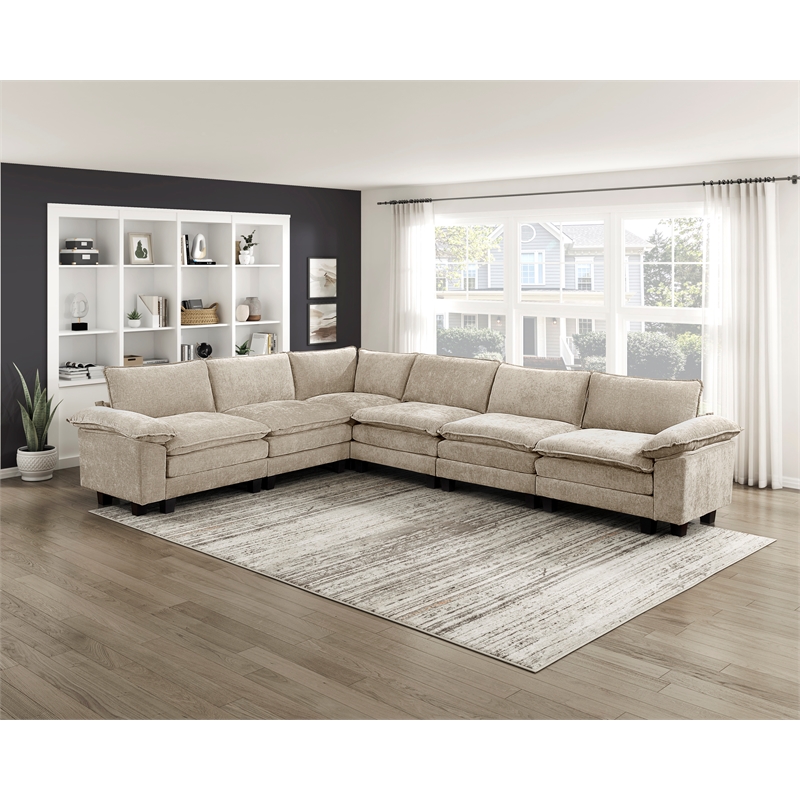 Pemberly Row Chenille Corner Seat with Pocket Coil Support in Taupe
