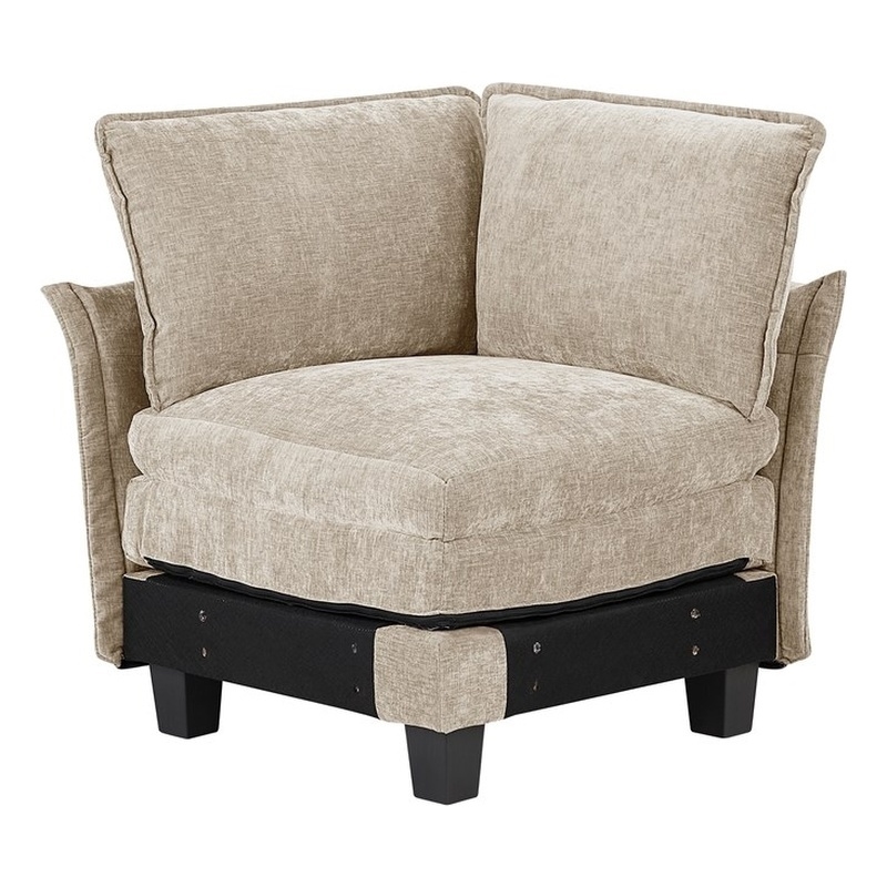 Pemberly Row Chenille Corner Seat with Pocket Coil Support in Taupe