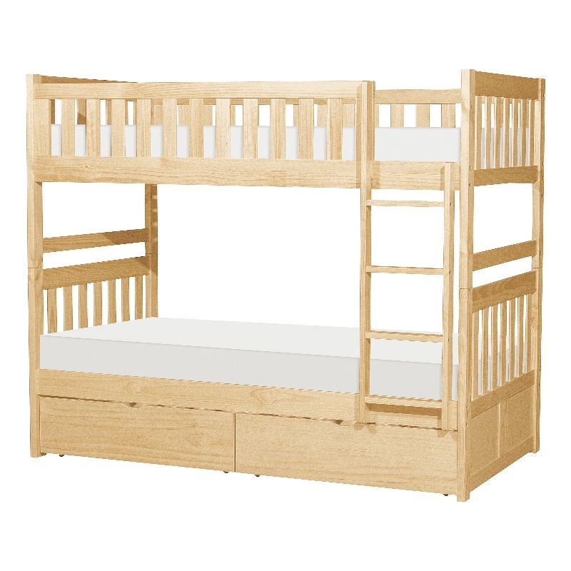 Pemberly Row Pine Wood Twin/Twin Bunk Bed with Storage Boxes in Natural Pine