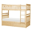 Pemberly Row Pine Wood Twin/Twin Bunk Bed with Storage Boxes in Natural Pine