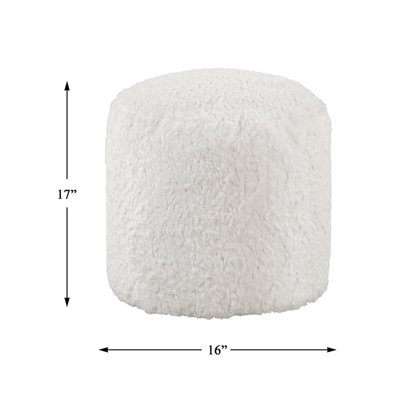 Pemberly Row Faux Fur Fabric Cylindrical Accent Pouf in Off White
