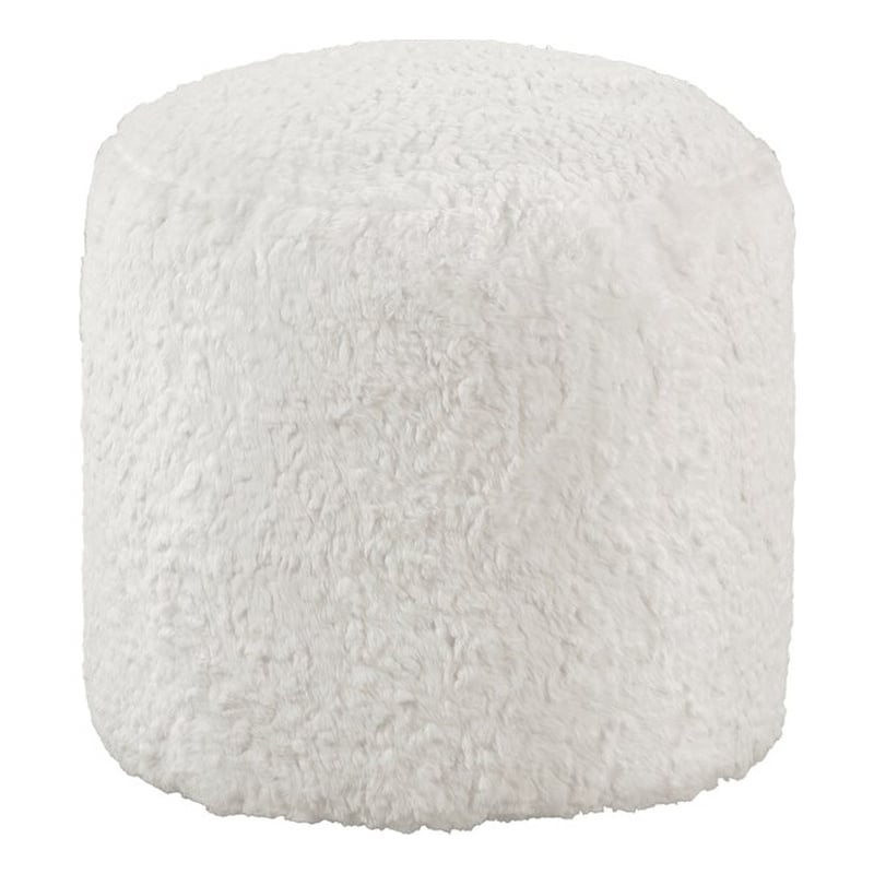 Pemberly Row Faux Fur Fabric Cylindrical Accent Pouf in Off White
