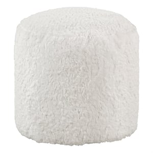 Pemberly Row Faux Fur Fabric Cylindrical Accent Pouf in Off White
