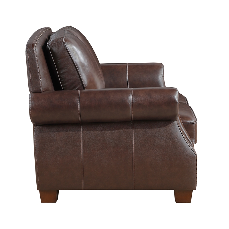 Pemberly Row Top-Grain Leather 2-Piece Sofa and Loveseat Set in Brown